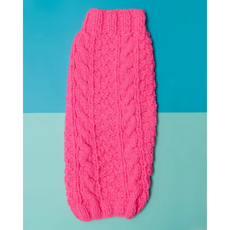 Cable Knit Wool Dog Sweater in Neon Pink << FINAL SALE >>