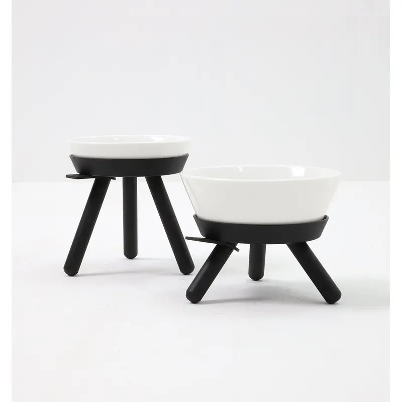 Elevated Ceramic Dog Bowl W/ Stand in Black (Short)