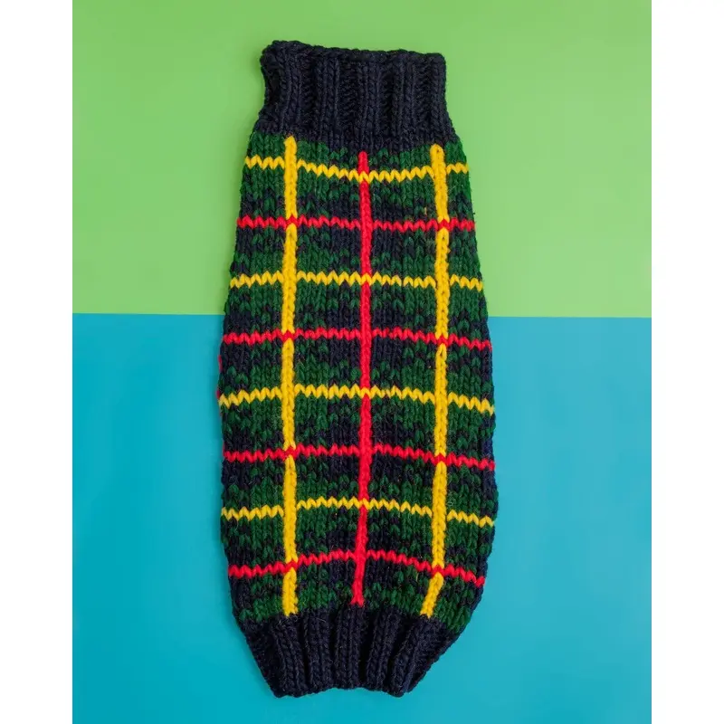Navy Tartan Plaid Wool Knit Dog Sweater (FINAL SALE)