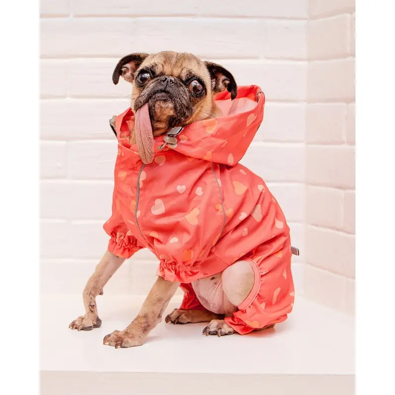 Reflective Dog Rainsuit in Pink Hearts << FINAL SALE >>