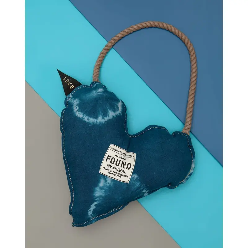 Batik Cotton Heart Dog Toy in Indigo (Made in the USA)