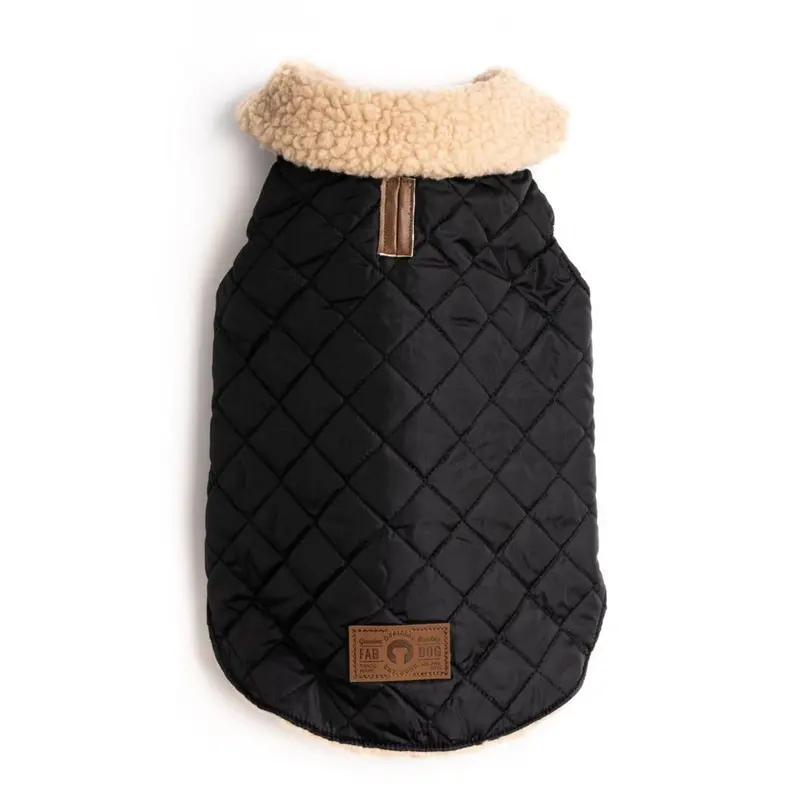 Black Quilted Faux Shearling Dog Coat (FINAL SALE)