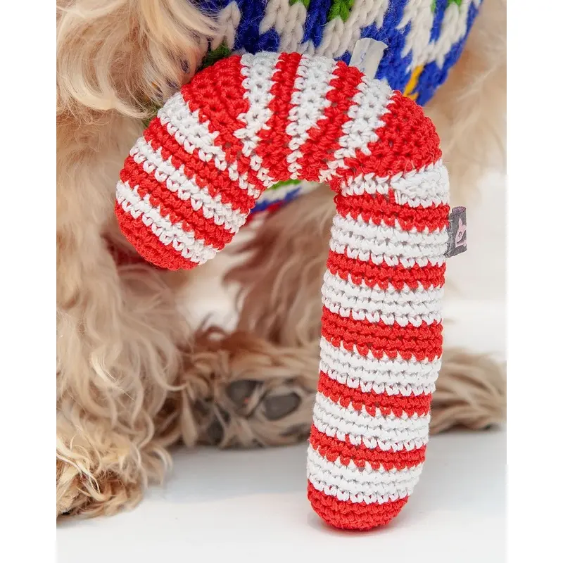 Candy Cane Organic Knit Dog Toy