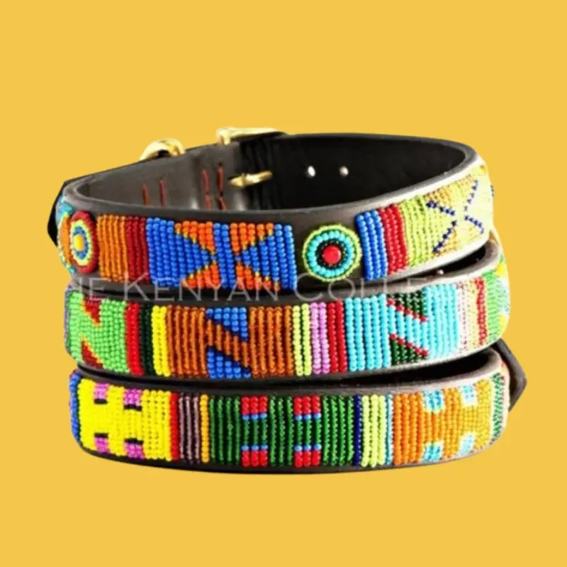 Hippo Circus Beaded Leather Dog Collar (FINAL SALE)