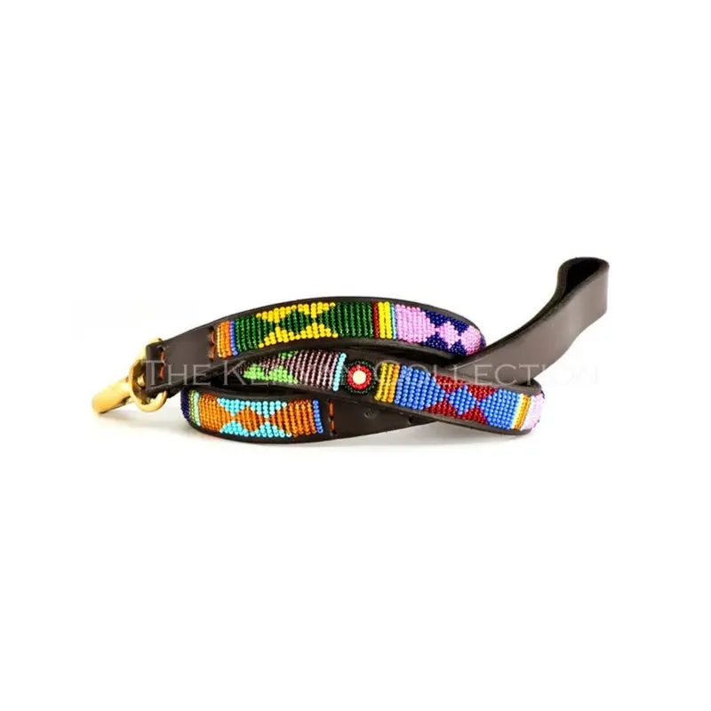 Hippo Circus Beaded Narrow Leather Dog Leash