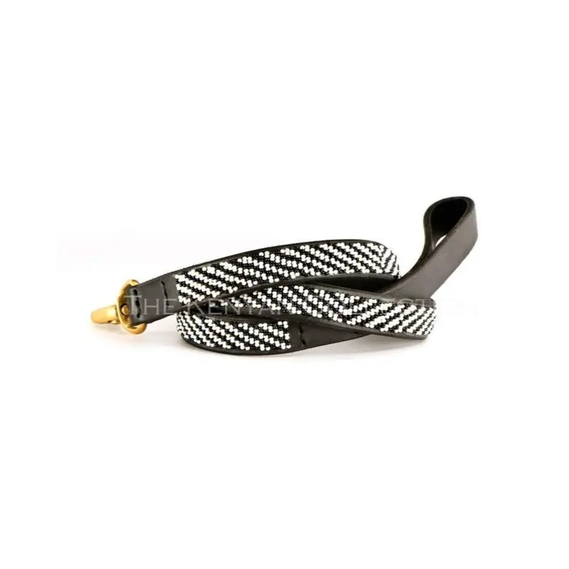 Zebra Black & White Beaded Dog Leash (FINAL SALE)