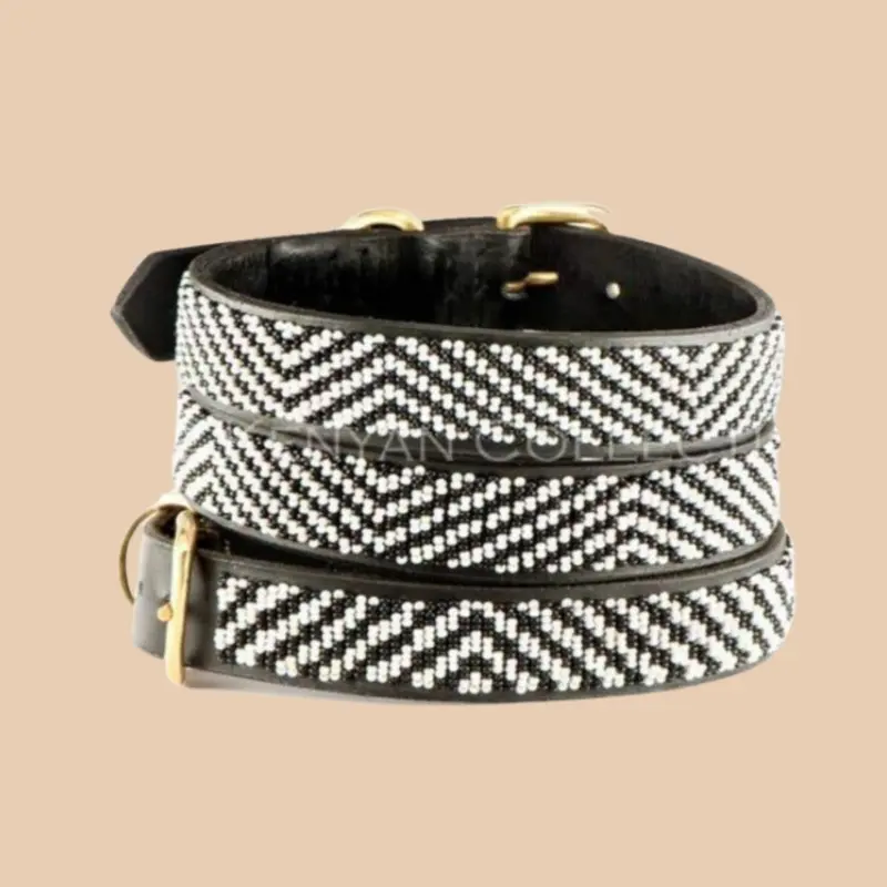Zebra Pattern Black & White Beaded Dog Collar(FINAL SALE)
