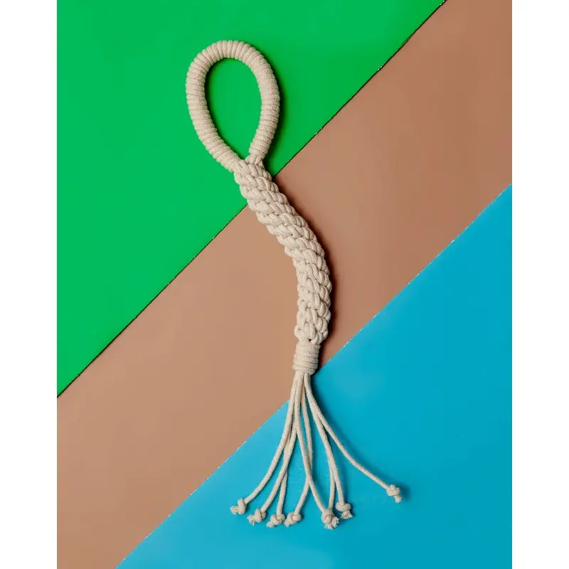 Macrame Rope Cotton Dog Tug Toy in Ivory (Made in the USA)