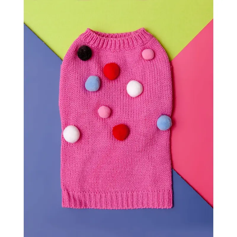 Pink Pom Pom Small Dog Sweater (FINAL SALE)