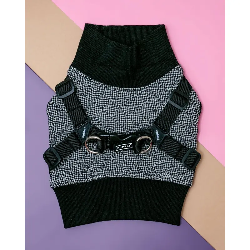 Gaspar Dog Harness Vest in Black Houndstooth