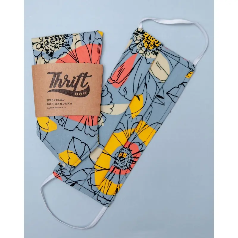 Matching Face Mask & Dog Bandana Set in Steel Blue Floral (Made in the USA)