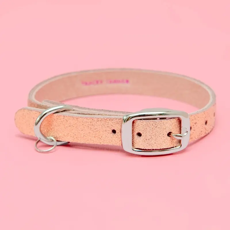 The Cleo Leather Tag Collar in Rose Gold Sparkle (DOG & CO. Exclusive)