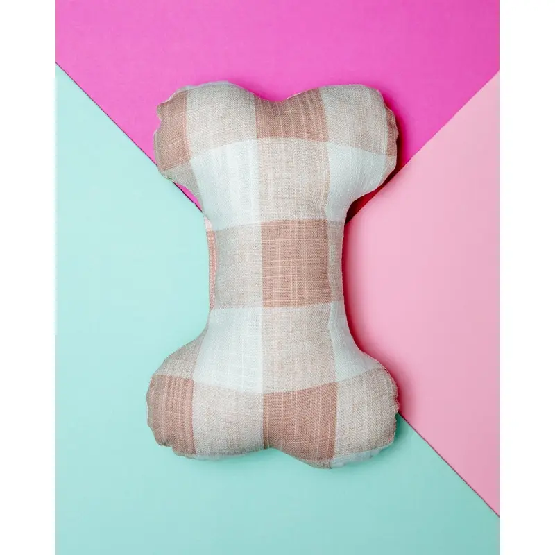 Blush Pink Gingham Dog Bone Squeaky Plush Toy