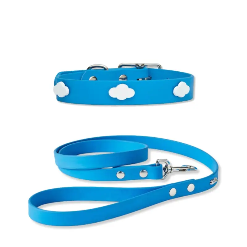 Sky Blue Clouds Dog Collar + Leash Set (Made in Canada)
