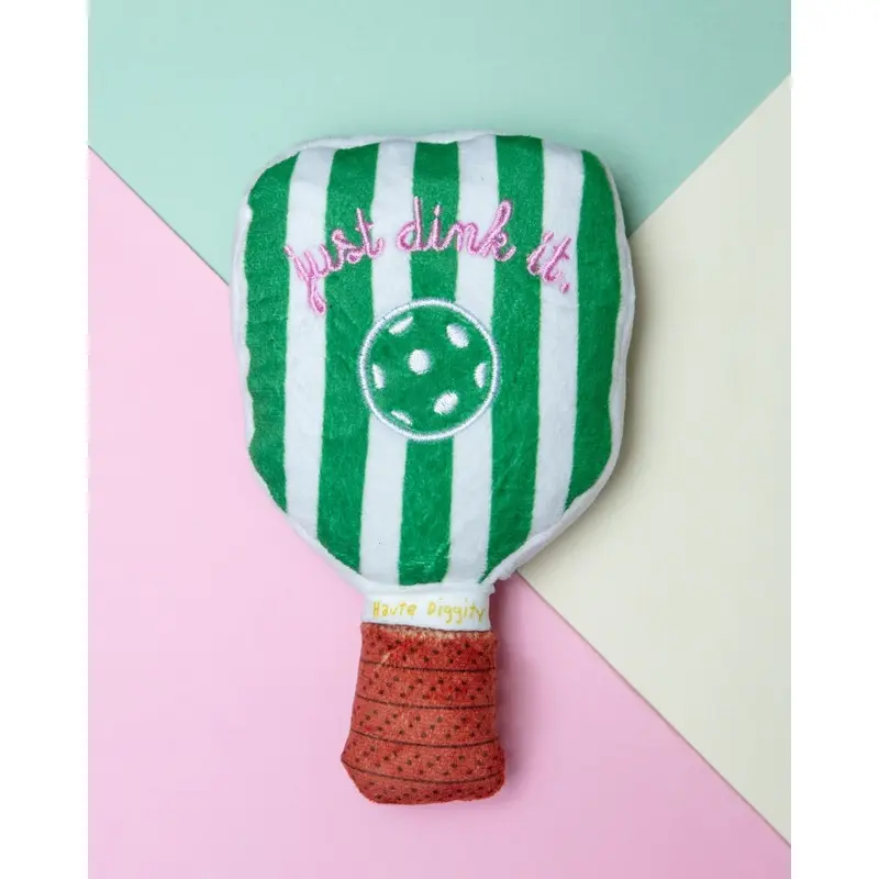 Green Stripe Pickleball Paddle Plush Squeaky Dog Toy