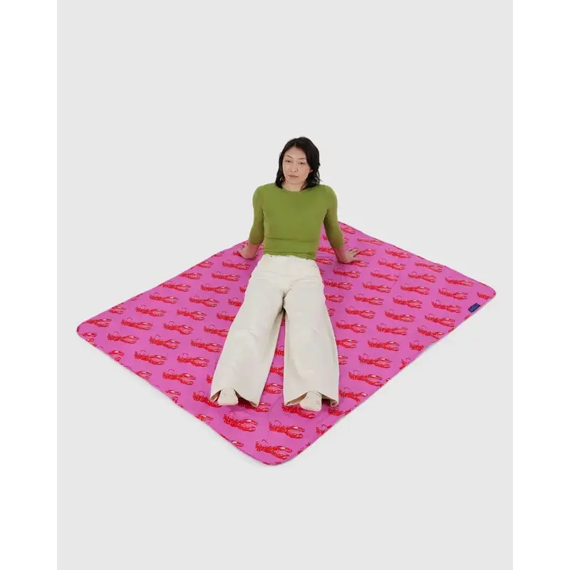 Pink Lobster Puffy Picnic Blanket