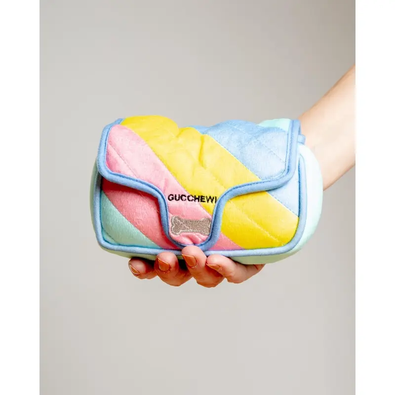 Gucchewy Rainbow Handbag Squeaky Plush Dog Toy