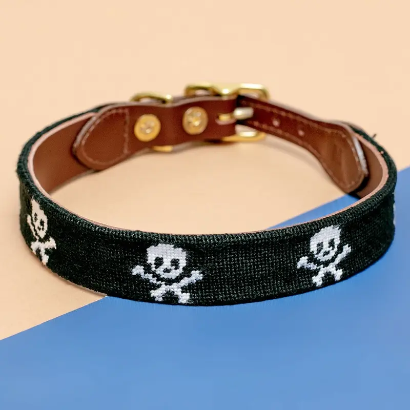 Skull & Crossbones Needlepoint Dog Collar (FINAL SALE)
