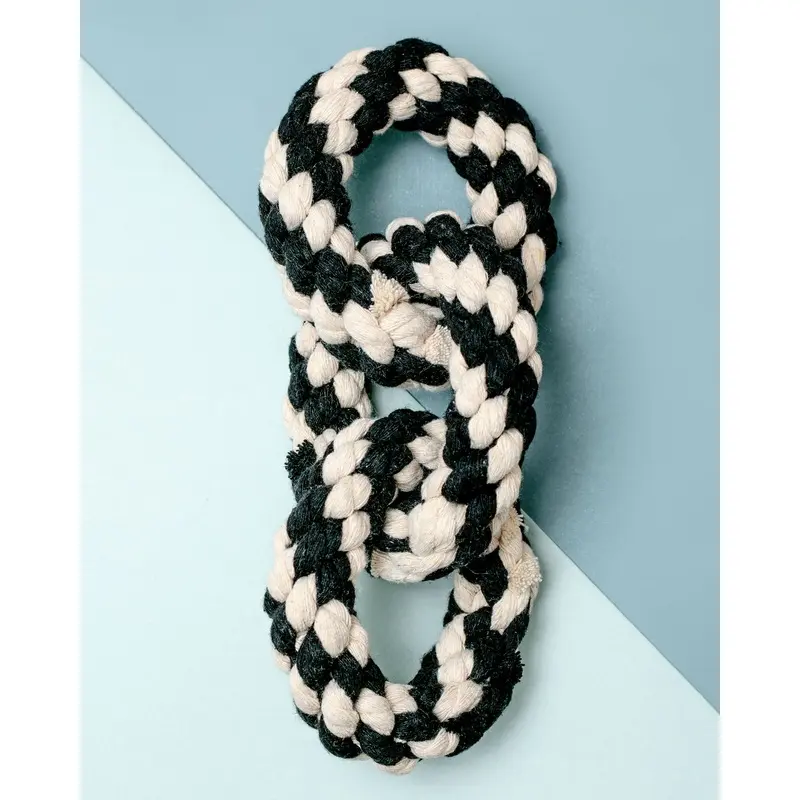 Triple Ring Rope Dog Toy in Black & White