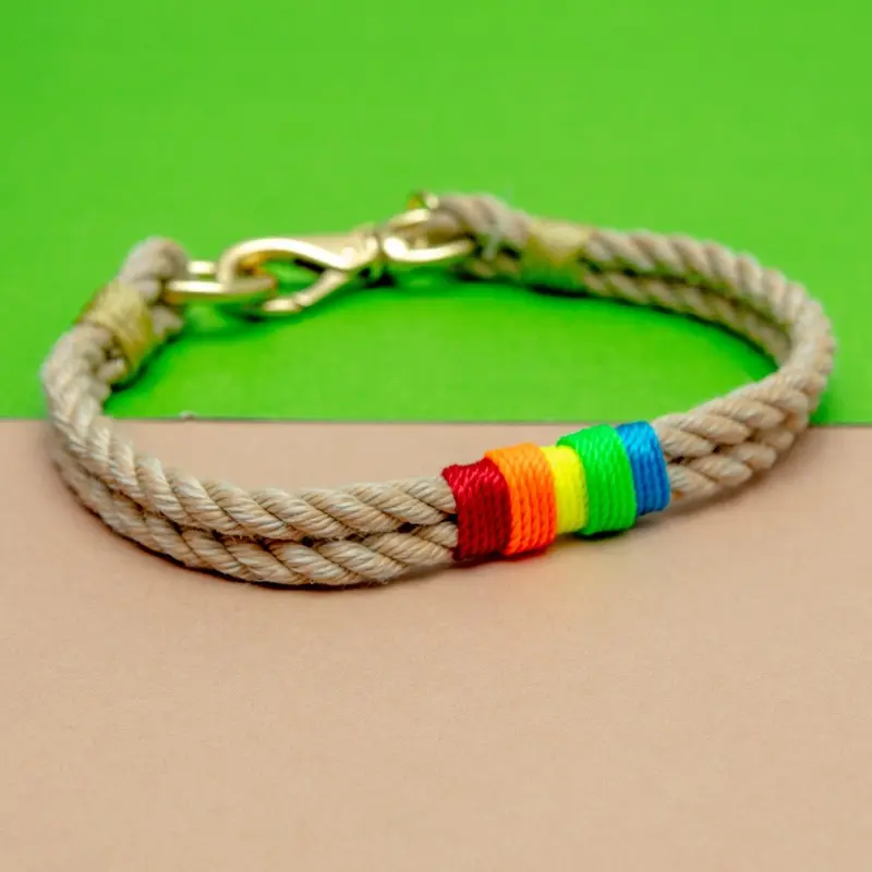 Natural & Rainbow Rope Dog Collar (Made in the USA) (CLEARANCE)