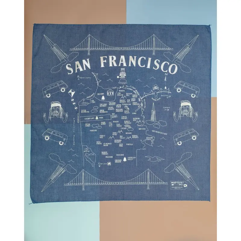 SF Map Bandana in Light Blue (Made in the USA) << CLEARANCE >>