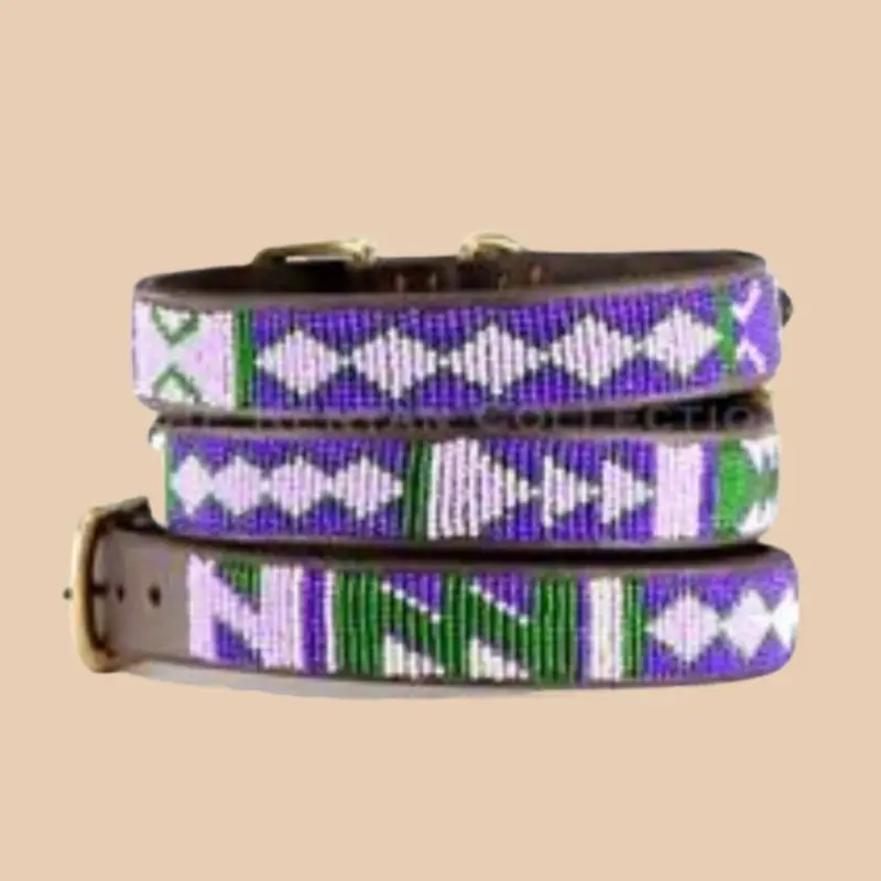 Yesterday Today Tomorrow Beaded Leather Dog Collar (FINAL SALE)