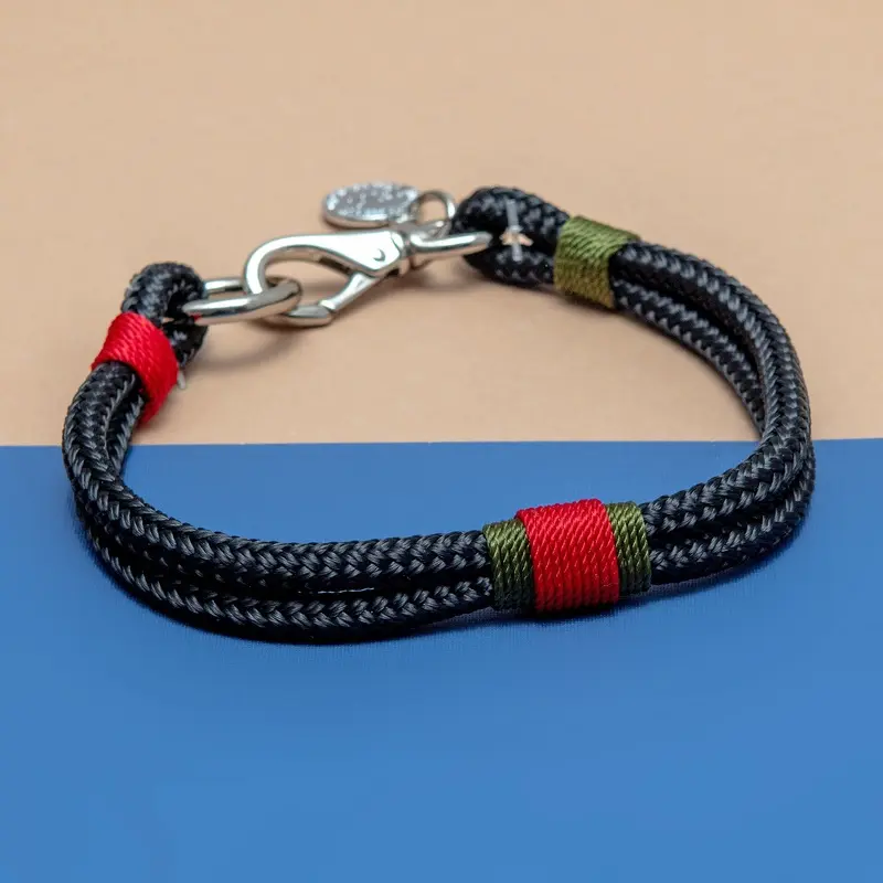 Black, Red & Olive Rope Dog Collar (Made in the USA) (FINAL SALE)