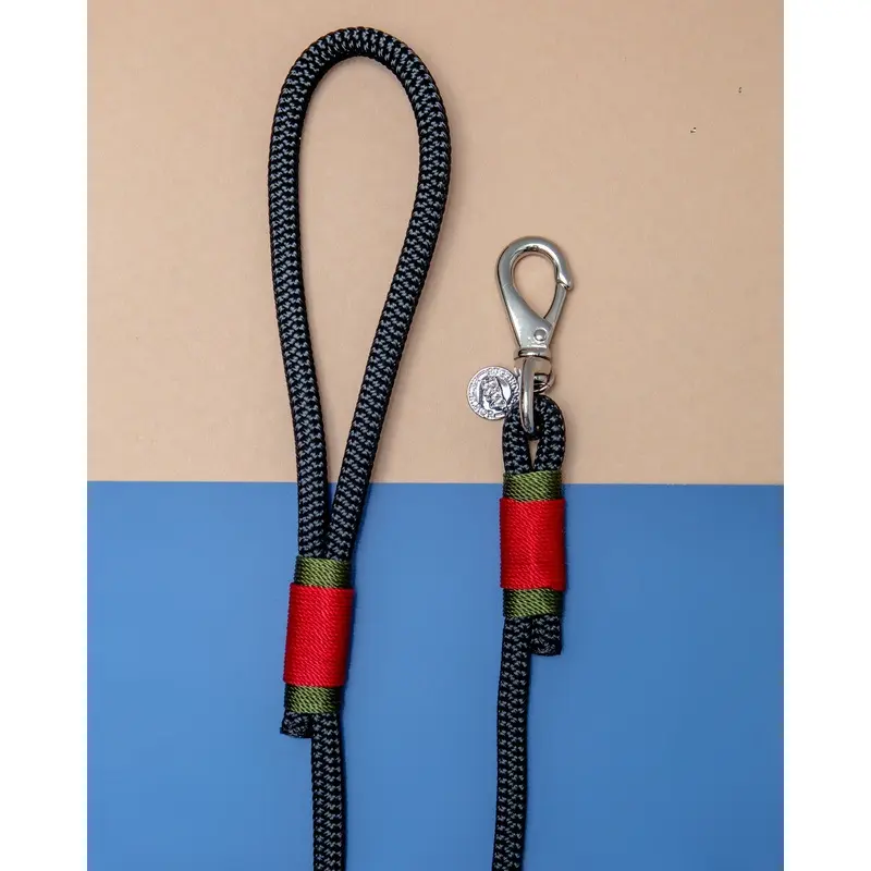 Black Rope with Red and Olive Trim Dog Leash (Made in the USA)