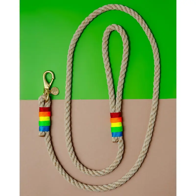 Natural Rope with Rainbow Trim Dog Leash (Made in the USA) (FINAL SALE)