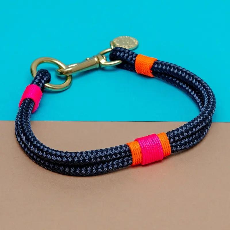 Navy, Neon Pink & Neon Orange Rope Dog Collar (Made in the USA) (FINAL SALE)