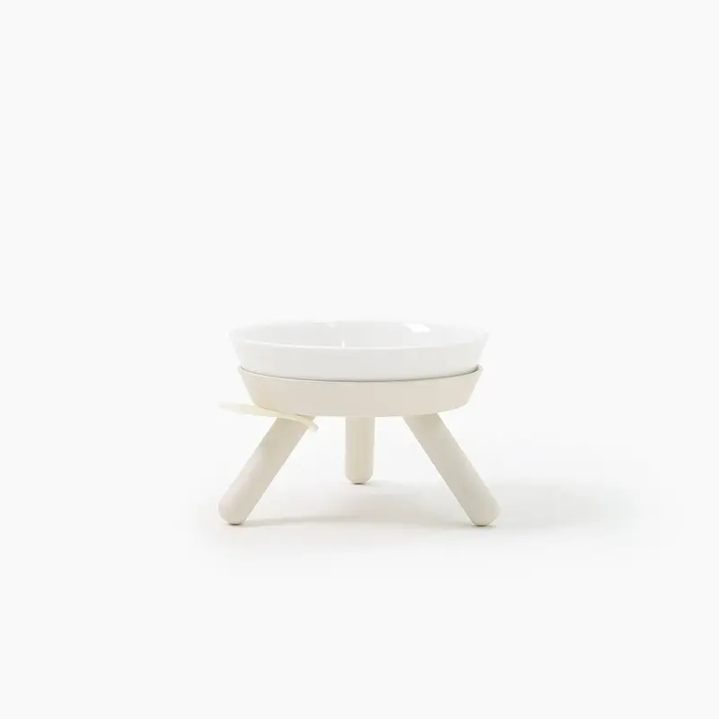 Elevated Oreo Ceramic Dog Bowl + Stand in White (Short)