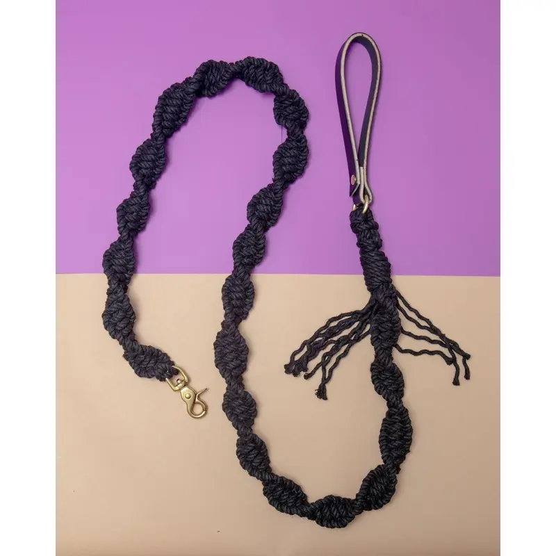 Macrame and Leather Dog Leash in Black (Made in the USA)