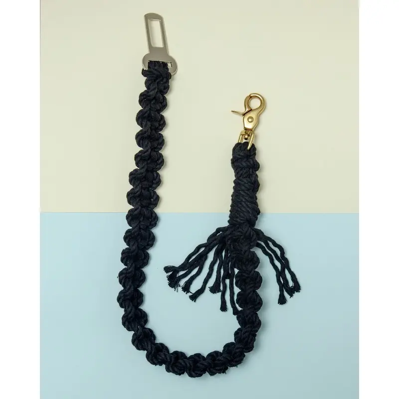 Macrame Seat Belt Dog Restraint in Black (Made in the USA)