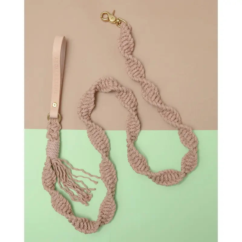 Macrame and Leather Dog Leash in Blush (Made in the USA)