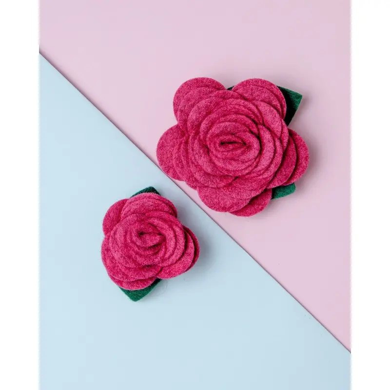 Ruby Pink Rose Dog Collar Flower (Made in the USA)