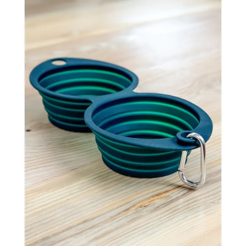 Double Travel Dog Bowl in Forest Green