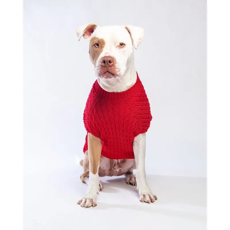 The Uptown Cable Knit Sweater in Big Apple Red Merino Wool (Made in NYC) (FINAL SALE)