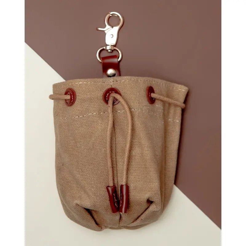 Waxed Canvas and Vegan Leather Dog Treat Knapsack in Tan