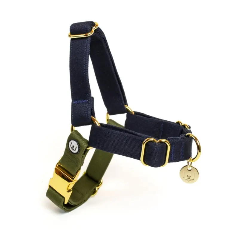 Adjustable No-Pull Dog Harness in Navy & Olive