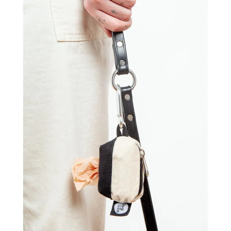 Canvas Clean-Up Poo Bag Roll Holder in Natural + Black