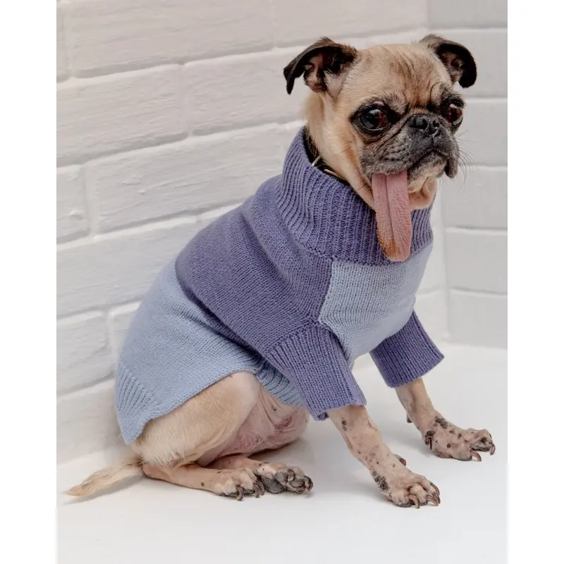 Colorblock Knit Dog Sweater in 2-Tone Blue((FINAL SALE))