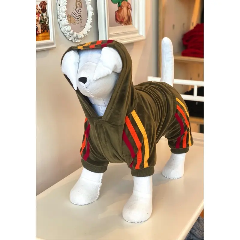 Velour Dog Jogger Onesie in Olive((CLEARANCE))
