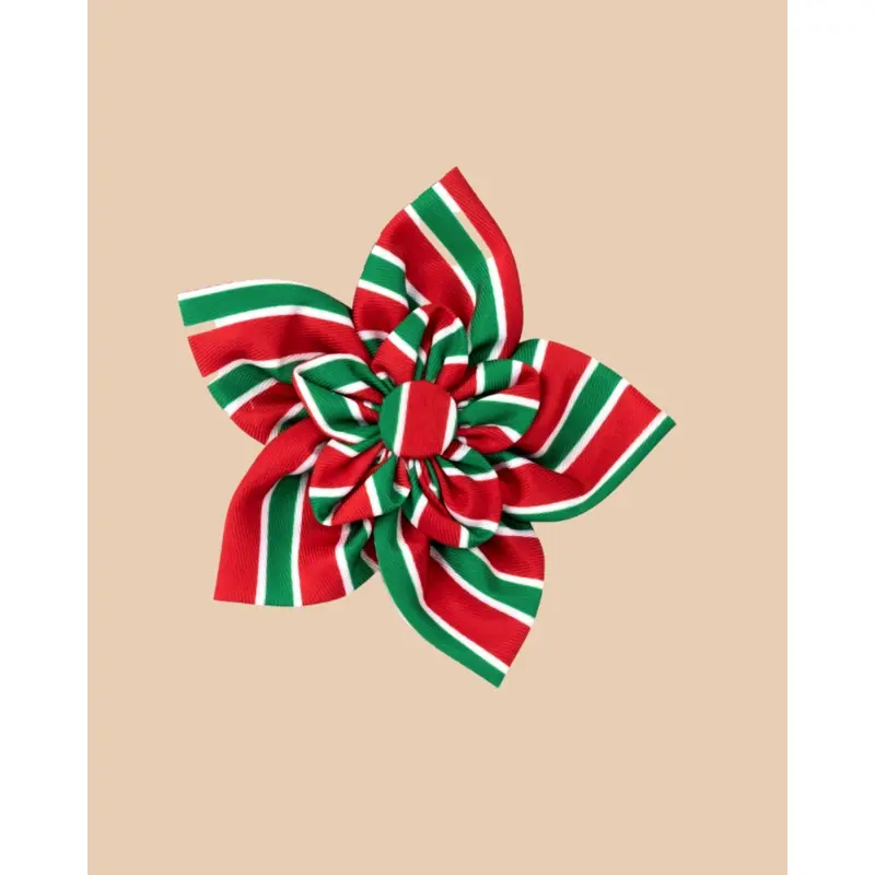 Christmas Collar/Harness Flower in Holiday Stripe << FINAL SALE >>