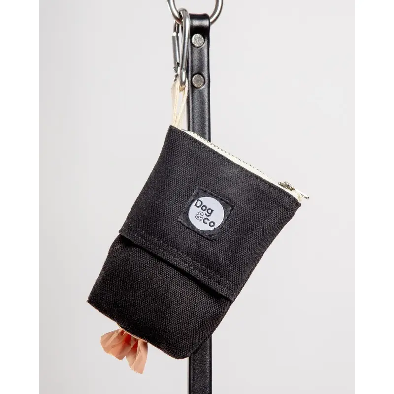 Good Girl Bag Treat + Poop Bag Holder in Black Canvas with Natural Trim