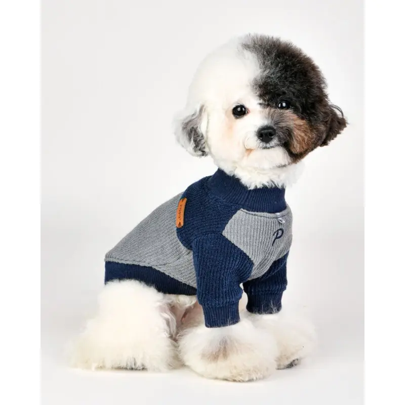 Ribbed Mock Neck Pullover Dog Shirt in Navy((CLEARANCE))