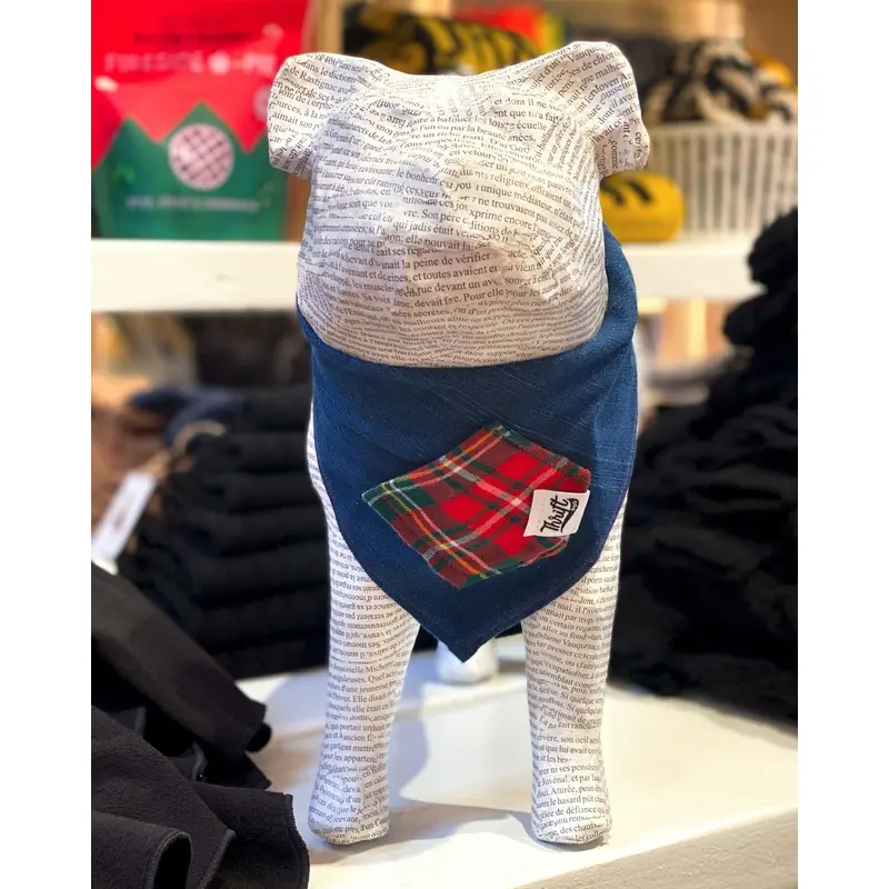 Upcycled Howliday Plaid Treat Pocket Dog Bandana (Made in the USA)