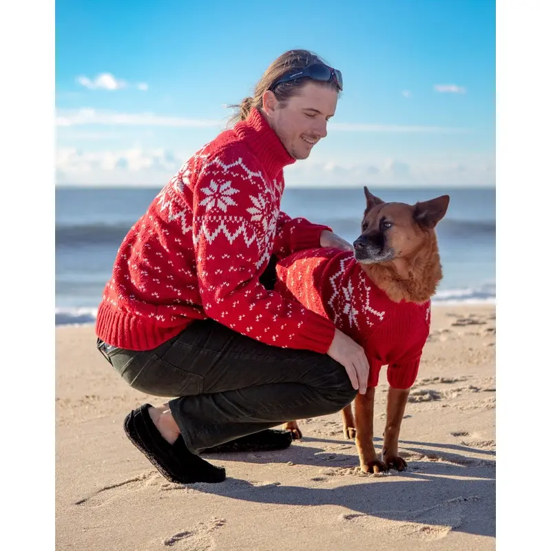 Warm-All-Winter Happy Hand Knit Human Snowflake Sweater in Red (FINAL SALE)