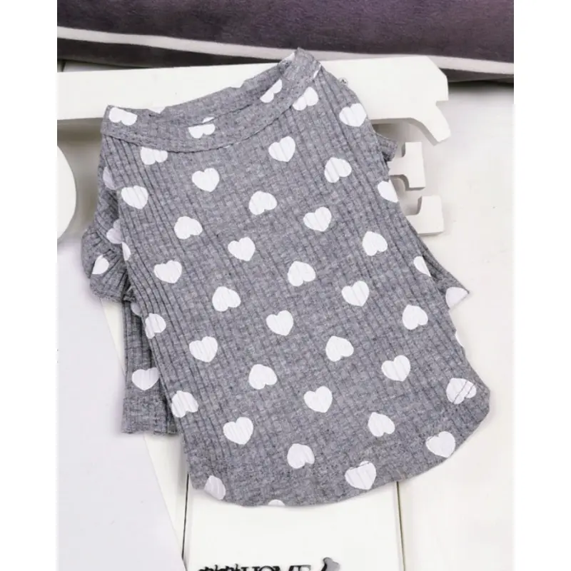 Heart Print Ruffle Tee in Grey(FINAL SALE)