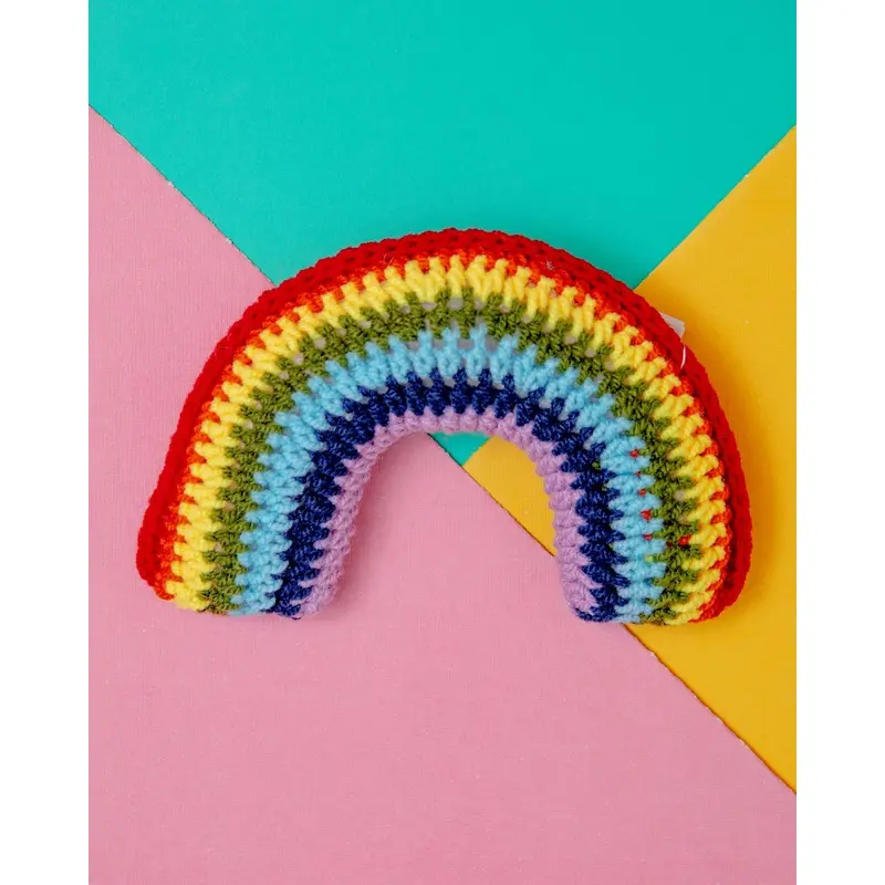 Hand-Knit Rainbow Squeaky Dog Toy