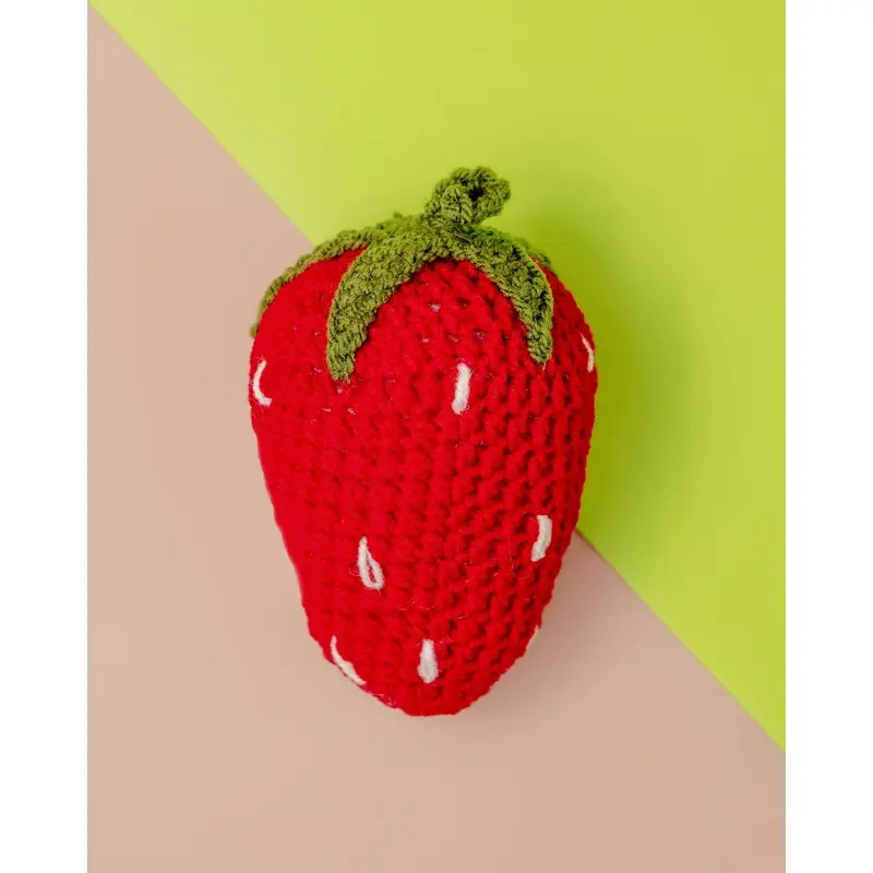 Hand-Knit Strawberry Squeaky Dog Toy